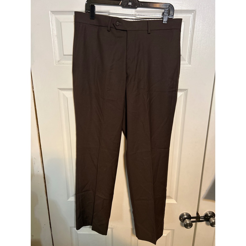 Stafford‎ Mens Brown Dress Pants Flat Front Straight Leg Slacks 34x30